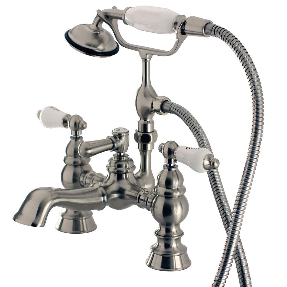 Kingston Satin Nickel Deck Mount Clawfoot Tub Faucet w hand shower CC1154T8