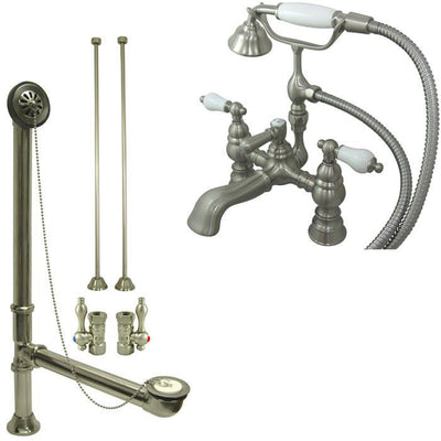 Satin Nickel Deck Mount Clawfoot Tub Faucet w hand shower w Drain Supplies Stops CC1156T8system