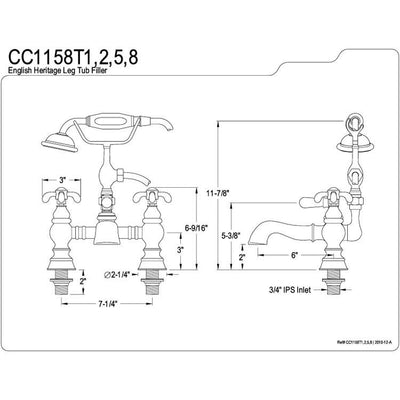 Kingston Satin Nickel Deck Mount Clawfoot Tub Faucet w hand shower CC1158T8