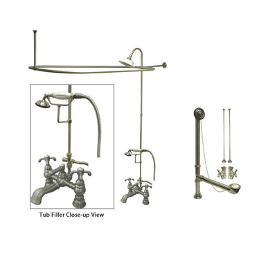 Satin Nickel Clawfoot Tub Faucet Shower Kit with Enclosure Curtain Rod 1158T8CTS