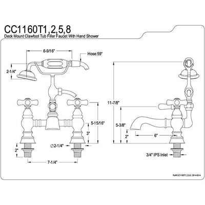 Kingston Brass Chrome Deck Mount Clawfoot Tub Faucet w hand shower CC1160T1