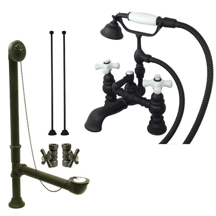 Oil Rubbed Bronze Deck Mount Clawfoot Tub Faucet Package w Drain Supplies Stops CC1160T5system