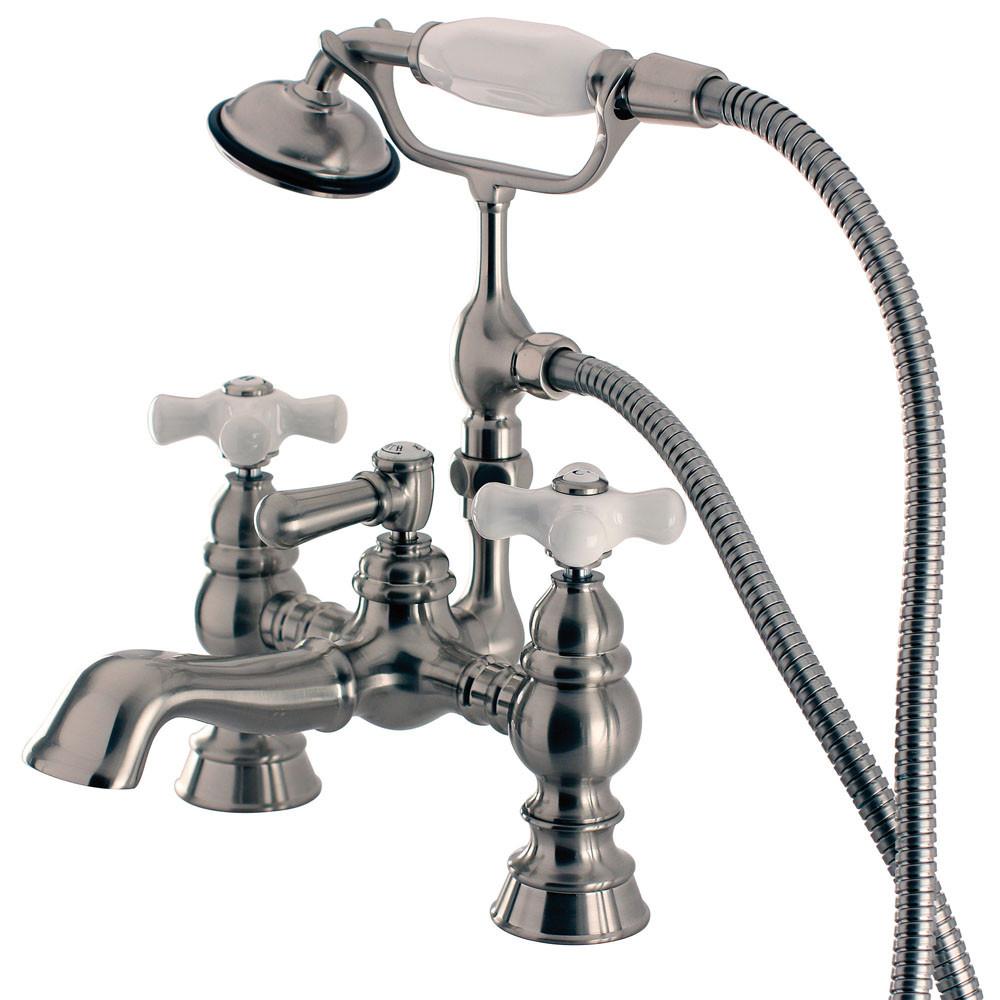 Kingston Satin Nickel Deck Mount Clawfoot Tub Faucet w hand shower CC1160T8