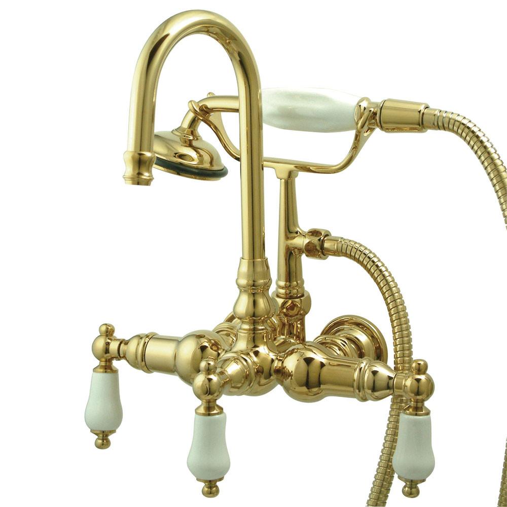 Kingston Polished Brass Wall Mount Clawfoot Tub Faucet w hand shower CC11T2