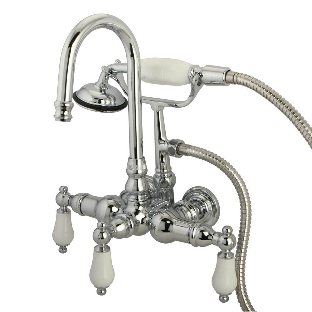 Kingston Chrome Wall Mount Clawfoot Tub Filler Faucet with Hand Shower CC12T1