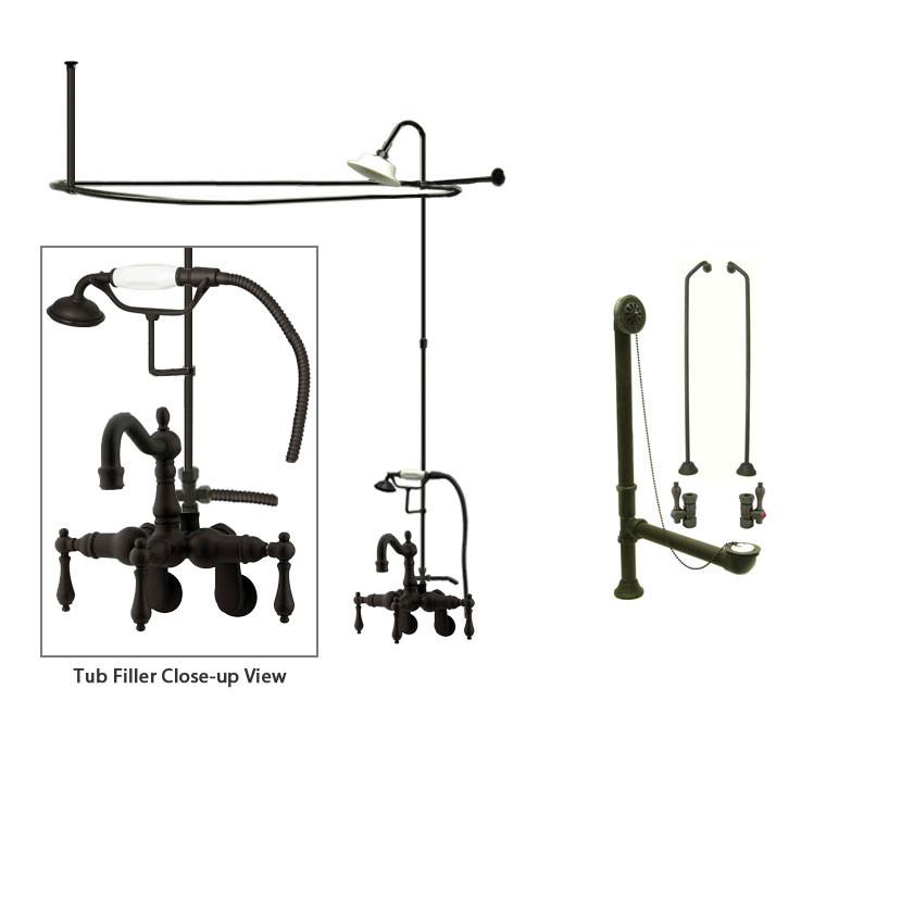 Oil Rubbed Bronze Clawfoot Tub Faucet Shower Kit with Enclosure Curtain Rod 1301T5CTS