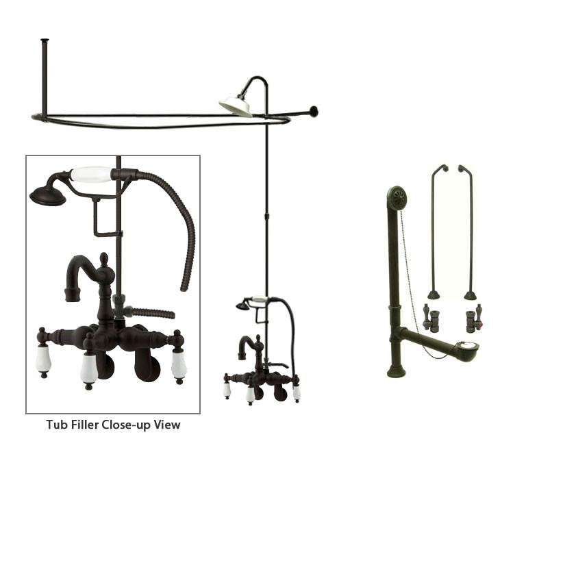 Oil Rubbed Bronze Clawfoot Tub Faucet Shower Kit with Enclosure Curtain Rod 1305T5CTS