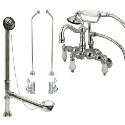 Chrome Wall Mount Clawfoot Tub Faucet w hand shower w Drain Supplies Stops CC1306T1system