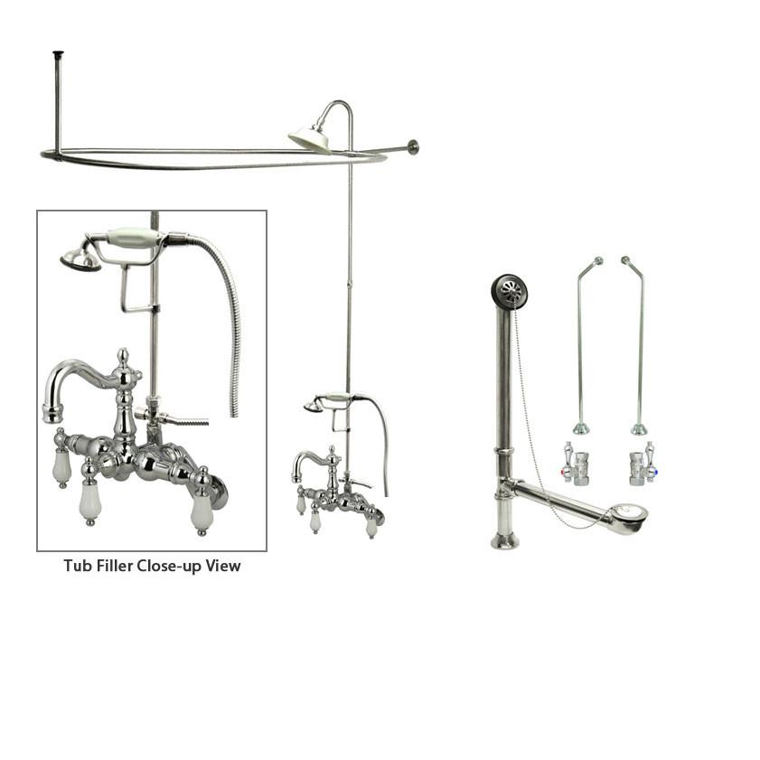 Chrome Clawfoot Tub Faucet Shower Kit with Enclosure Curtain Rod 1306T1CTS