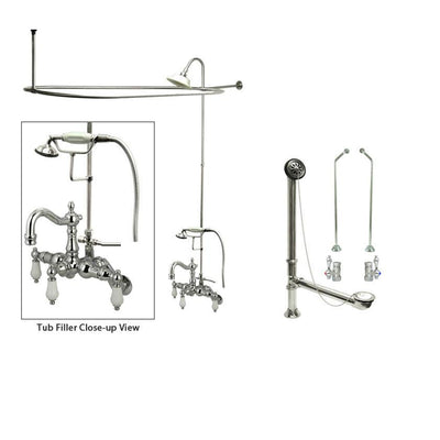 Chrome Clawfoot Tub Faucet Shower Kit with Enclosure Curtain Rod 1306T1CTS