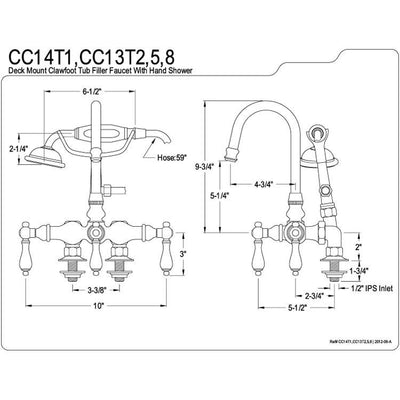 Kingston Polished Brass Deck Mount Clawfoot Tub Faucet w hand shower CC13T2