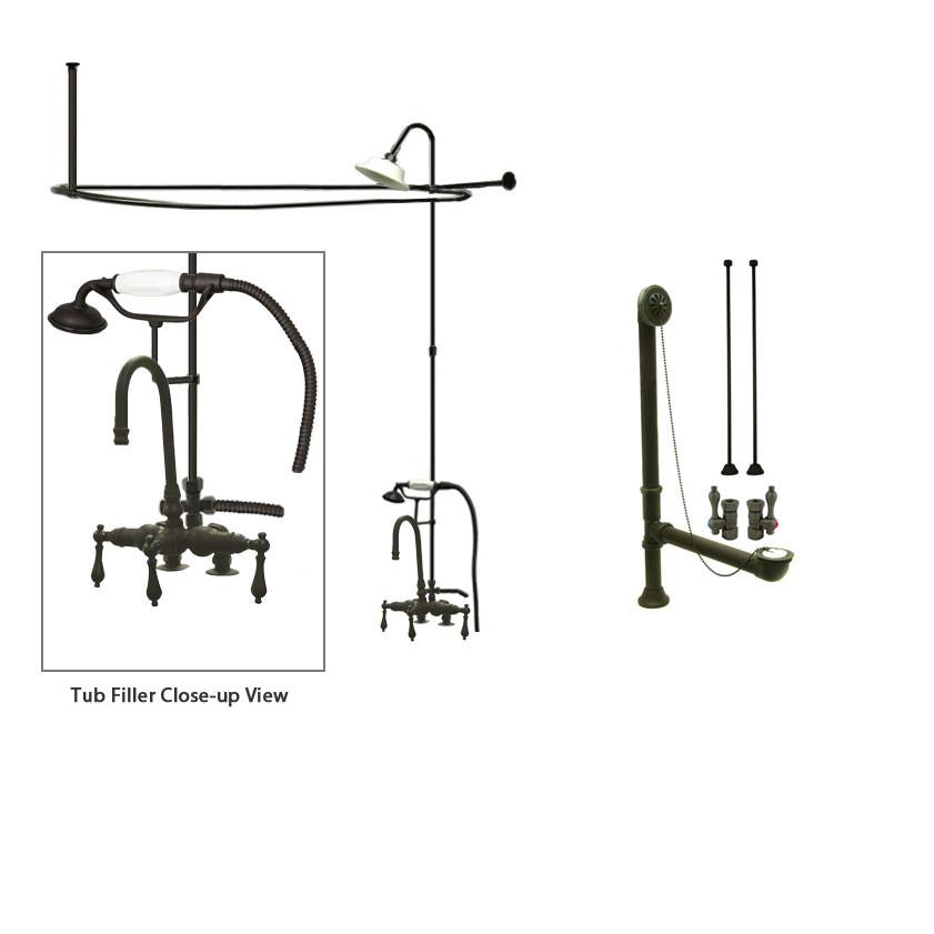 Oil Rubbed Bronze Clawfoot Tub Faucet Shower Kit with Enclosure Curtain Rod 13T5CTS