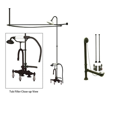 Oil Rubbed Bronze Clawfoot Tub Faucet Shower Kit with Enclosure Curtain Rod 15T5CTS