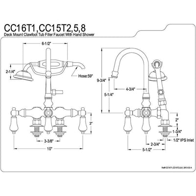 Kingston Brass Satin Nickel Deck Mount Clawfoot Tub Faucet w hand shower CC15T8