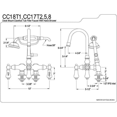 Kingston Oil Rubbed Bronze Deck Mount Clawfoot Tub Faucet w hand shower CC17T5