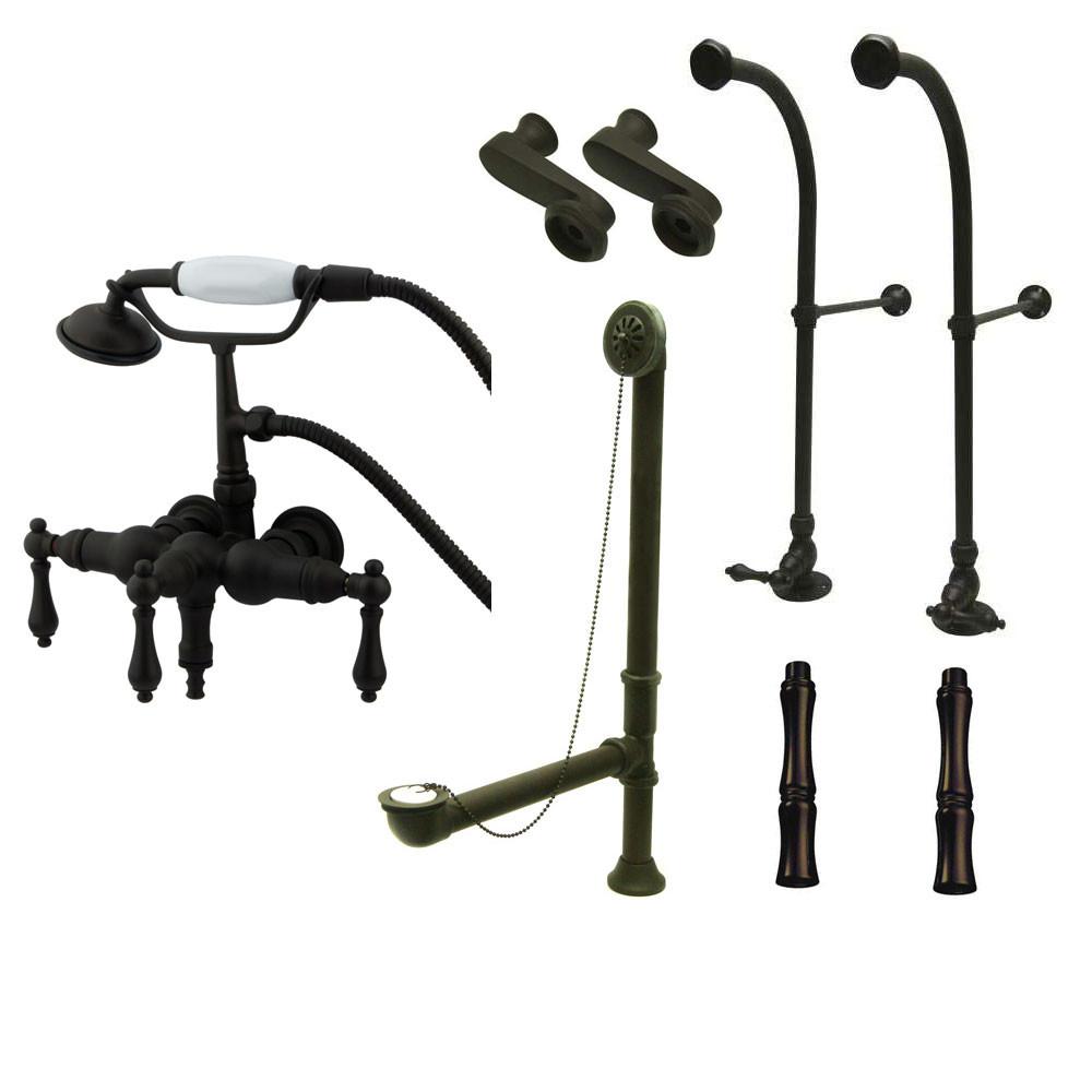 Freestanding Floor Mount Oil Rubbed Bronze Metal Lever Handle Clawfoot Tub Filler Faucet with Hand Shower Package 19T5FSP