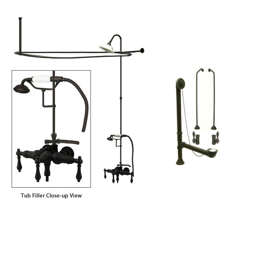 Oil Rubbed Bronze Clawfoot Tub Faucet Shower Kit with Enclosure Curtain Rod 19T5CTS