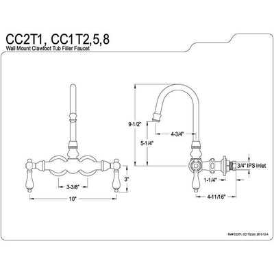 Kingston Brass Polished Brass Wall Mount Clawfoot Tub Faucet CC1T2