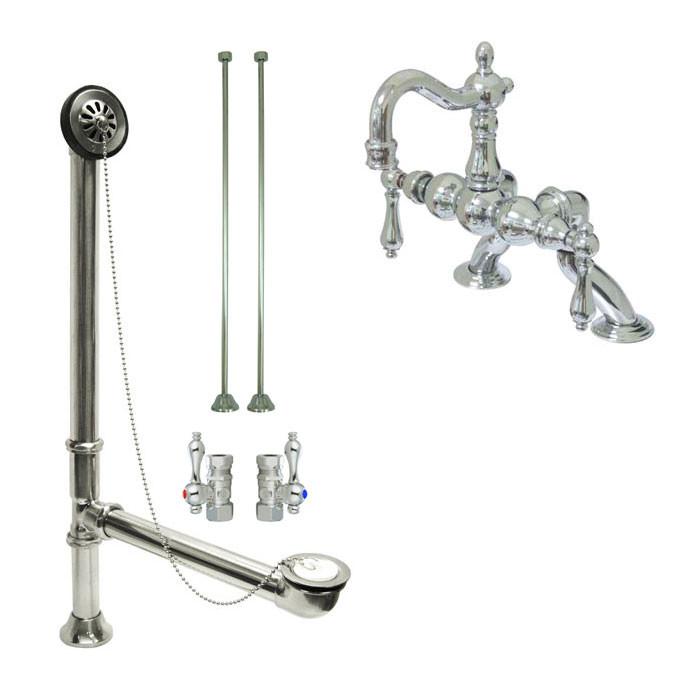 Chrome Deck Mount Clawfoot Tub Faucet Package w Drain Supplies Stops CC2002T1system