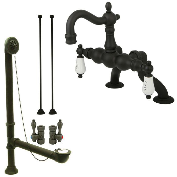 Oil Rubbed Bronze Deck Mount Clawfoot Tub Faucet Package w Drain Supplies Stops CC2003T5system