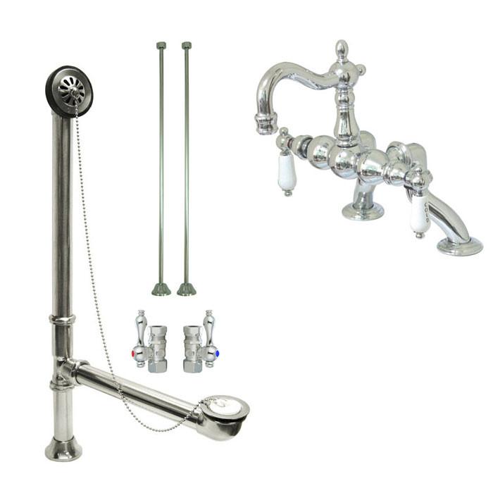 Chrome Deck Mount Clawfoot Tub Faucet Package w Drain Supplies Stops CC2004T1system