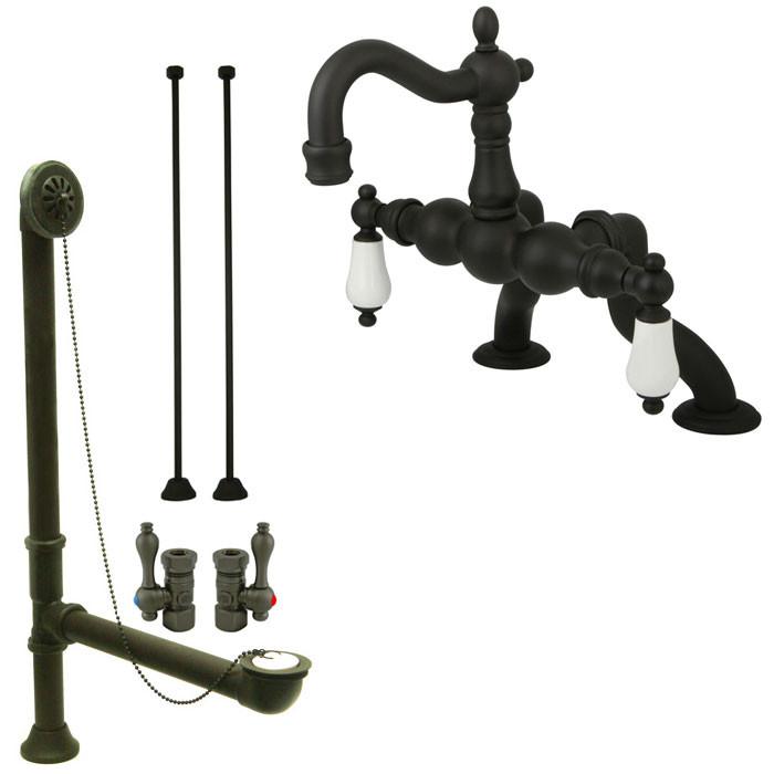 Oil Rubbed Bronze Deck Mount Clawfoot Tub Faucet Package w Drain Supplies Stops CC2005T5system