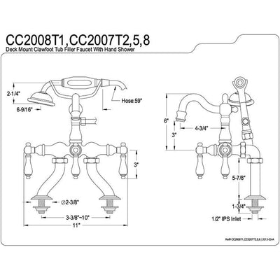 Kingston Satin Nickel Deck Mount Clawfoot Tub Faucet w hand shower CC2007T8