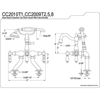 Kingston Satin Nickel Deck Mount Clawfoot Tub Faucet w hand shower CC2009T8