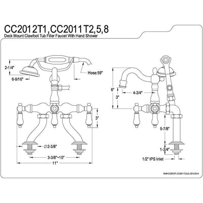 Kingston Polished Brass Deck Mount Clawfoot Tub Faucet w hand shower CC2011T2