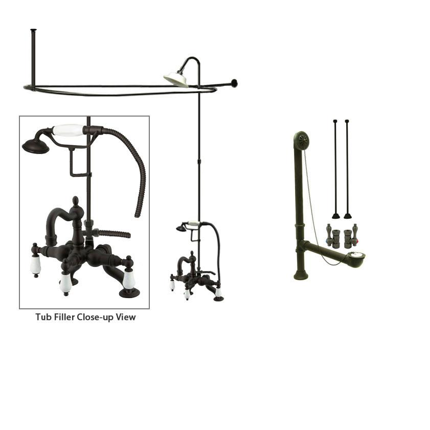 Oil Rubbed Bronze Clawfoot Tub Faucet Shower Kit with Enclosure Curtain Rod 2011T5CTS