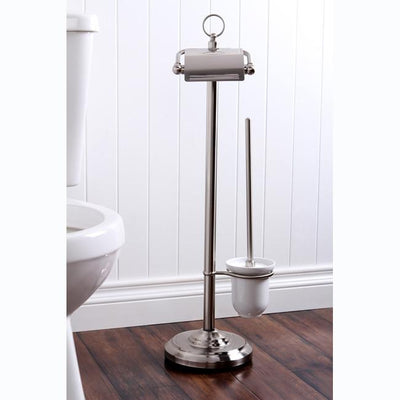 Kingston Satin Nickel pedestal freestanding Toilet Paper and Brush Holder CC2018