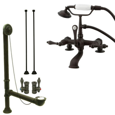 Oil Rubbed Bronze Deck Mount Clawfoot Tub Faucet Package w Drain Supplies Stops CC203T5system