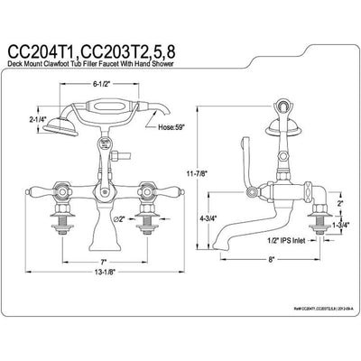 Kingston Brass Satin Nickel Deck Mount Clawfoot Tub Faucet w hand shower CC203T8