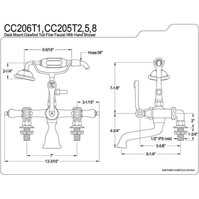 Kingston Polished Brass Deck Mount Clawfoot Tub Faucet w hand shower CC205T2