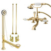 Polished Brass Deck Mount Clawfoot Tub Faucet w hand shower Drain Supplies Stops CC205T2system