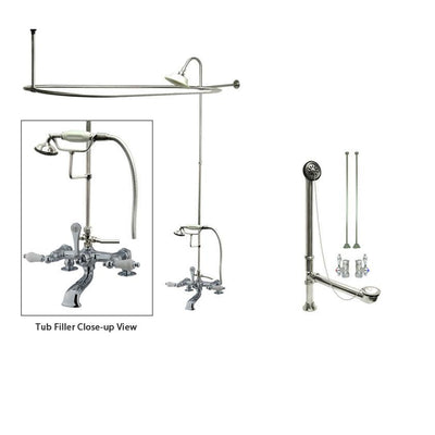 Chrome Clawfoot Tub Faucet Shower Kit with Enclosure Curtain Rod 206T1CTS