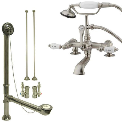 Satin Nickel Deck Mount Clawfoot Tub Faucet w hand shower w Drain Supplies Stops CC207T8system