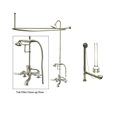 Satin Nickel Clawfoot Tub Faucet Shower Kit with Enclosure Curtain Rod 207T8CTS