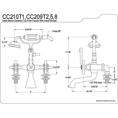 Kingston Oil Rubbed Bronze Deck Mount Clawfoot Tub Faucet w hand shower CC209T5