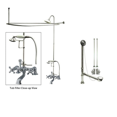 Chrome Clawfoot Tub Faucet Shower Kit with Enclosure Curtain Rod 210T1CTS