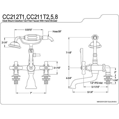 Kingston Polished Brass Deck Mount Clawfoot Tub Faucet w hand shower CC211T2