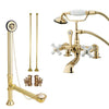 Polished Brass Deck Mount Clawfoot Tub Faucet w hand shower Drain Supplies Stops CC211T2system