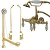 Polished Brass Wall Mount Clawfoot Tub Faucet w hand shower Drain Supplies Stops CC21T2system