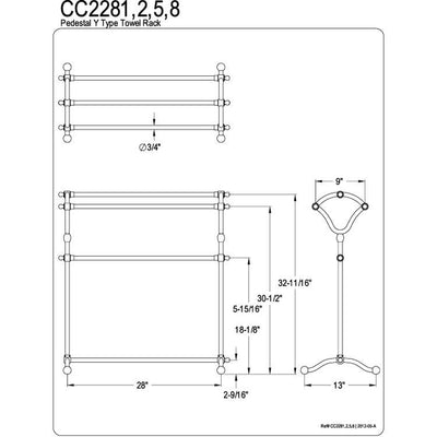 Kingston Brass Chrome pedestal freestanding Y-Type Towel Rack CC2281