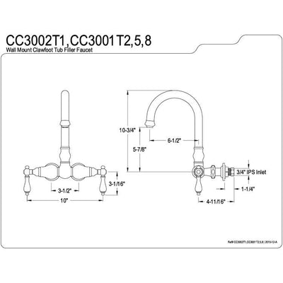 Kingston Brass Polished Brass Wall Mount Clawfoot Tub Faucet CC3001T2