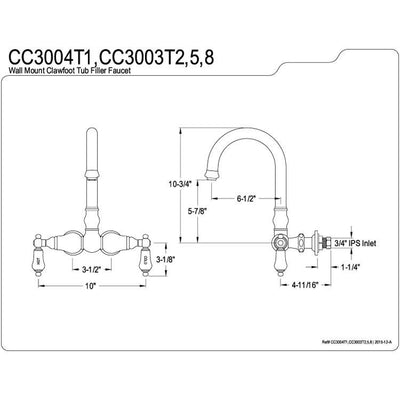 Kingston Brass Polished Brass Wall Mount Clawfoot Tub Faucet CC3003T2