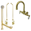 Polished Brass Wall Mount Clawfoot Tub Faucet Package w Drain Supplies Stops CC3005T2system