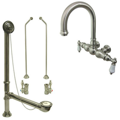 Satin Nickel Wall Mount Clawfoot Tub Faucet Package w Drain Supplies Stops CC3005T8system