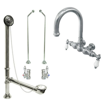 Chrome Wall Mount Clawfoot Tub Filler Faucet Package Supply Lines & Drain CC3006T1system