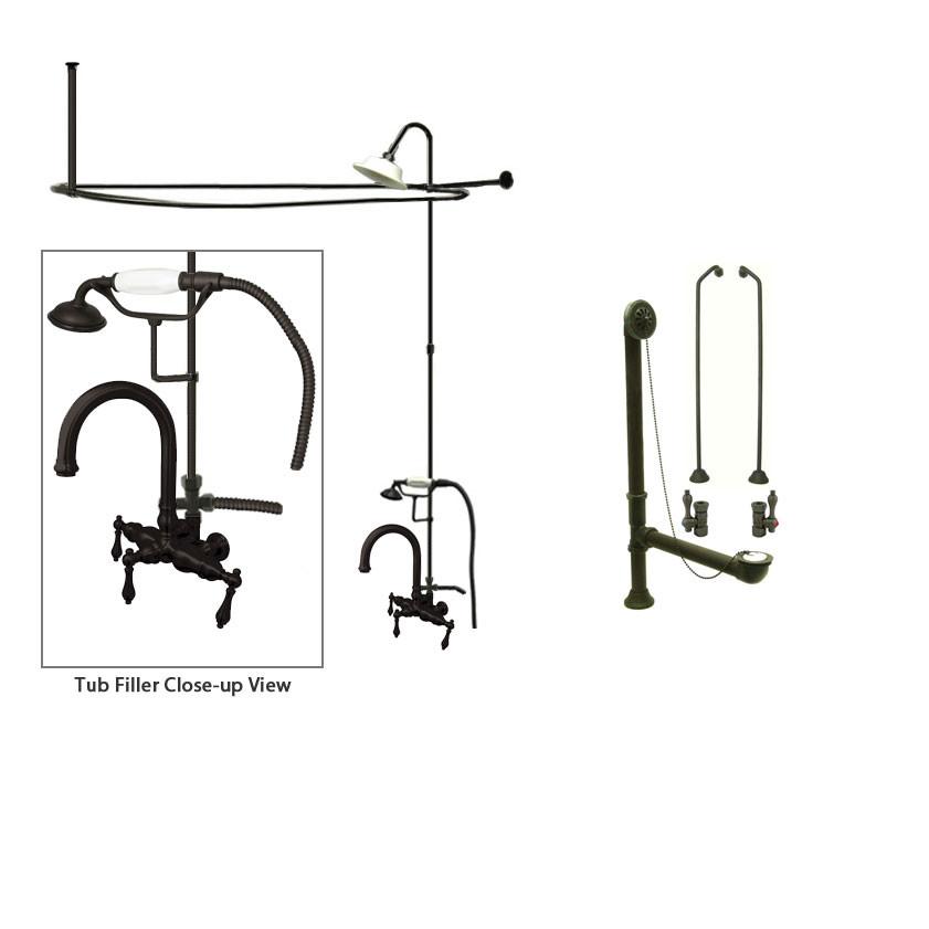 Oil Rubbed Bronze Clawfoot Tub Faucet Shower Kit with Enclosure Curtain Rod 3013T5CTS